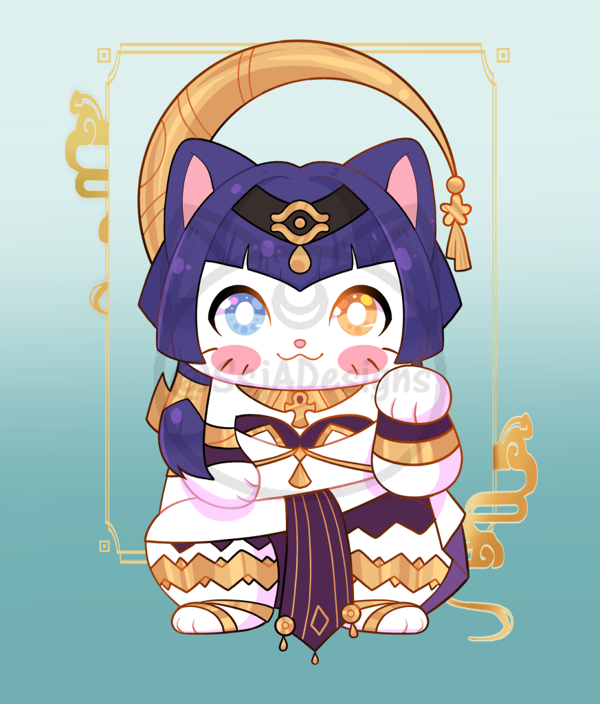 5x7 Genshin Lucky Cat Postcard Art Print