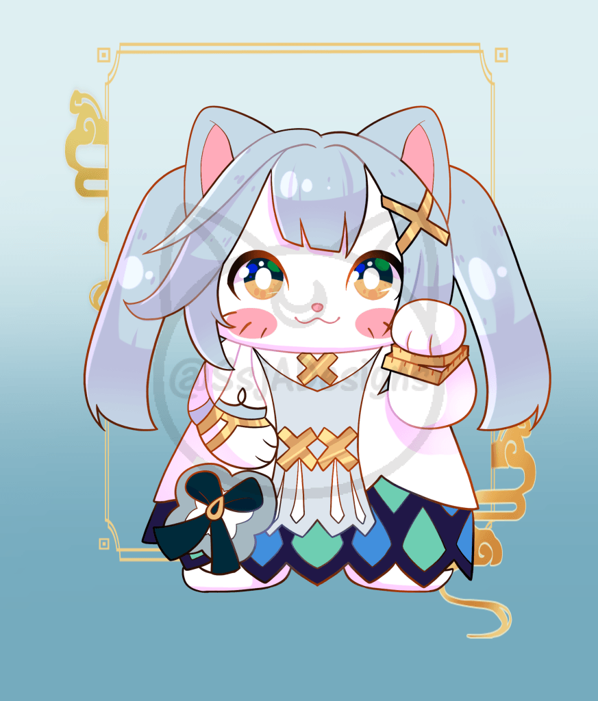5x7 Genshin Lucky Cat Postcard Art Print