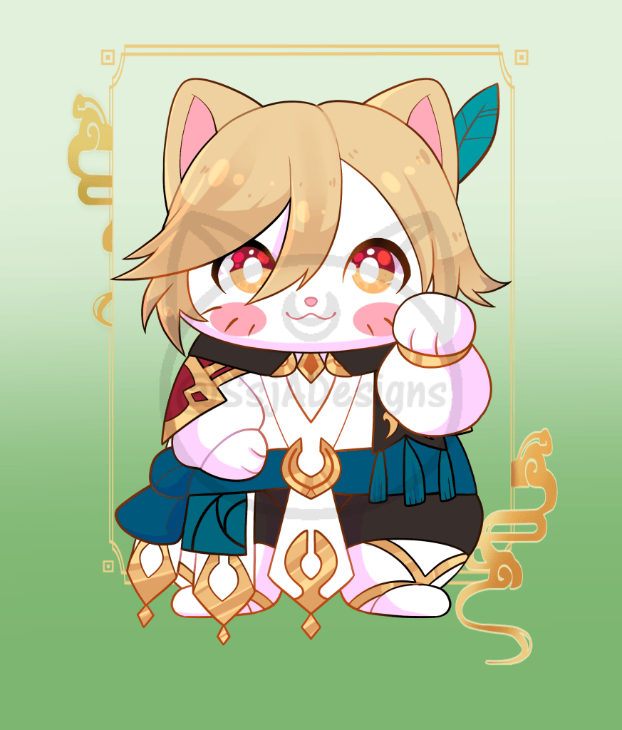 5x7 Genshin Lucky Cat Postcard Art Print