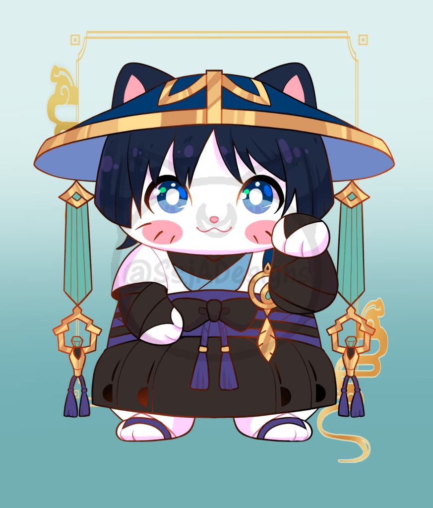 5x7 Genshin Lucky Cat Postcard Art Print