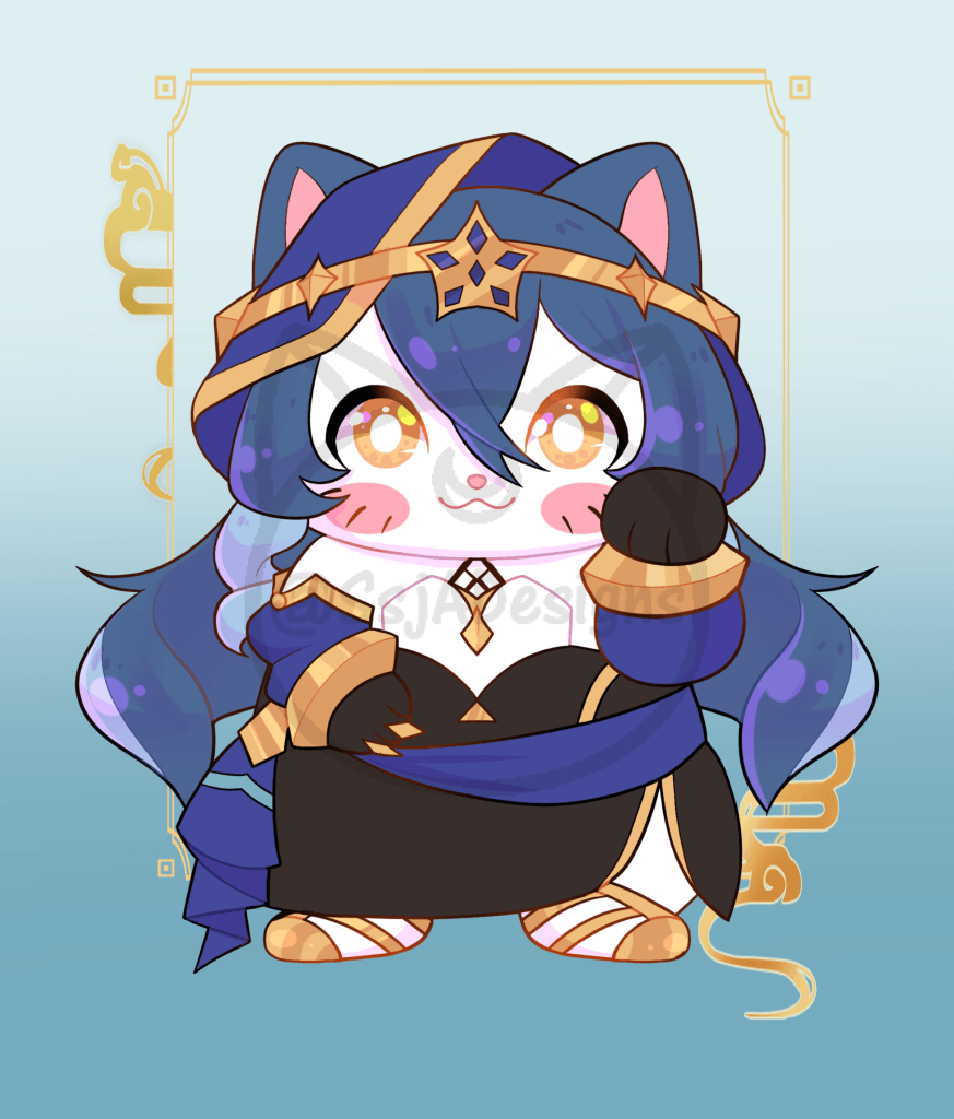 5x7 Genshin Lucky Cat Postcard Art Print