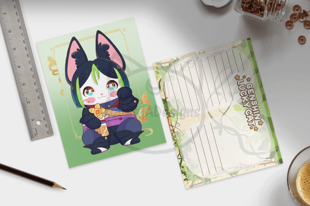 5x7 Genshin Lucky Cat Postcard Art Print